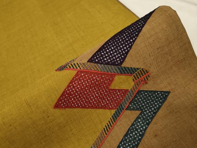 平和屋着物●中国三大刺繍 スワトウ刺繍 太鼓柄袋帯 紬地 抽象文様 正絹 逸品 CABB7237dy