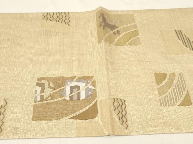 平和屋着物▽スリーシーズン 春夏秋 六通柄袋帯 すくい織 動物花文 正絹 逸品 CABB7243dy