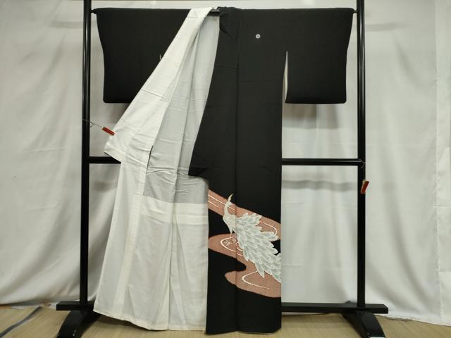 平和屋着物■豪華黒留袖 駒刺繍 流水孔雀文 正絹 逸品 CABB7287dy