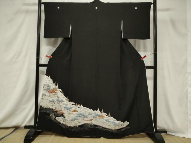 平和屋着物■豪華黒留袖 手描き 枝花文 正絹 逸品 CABB7321dy