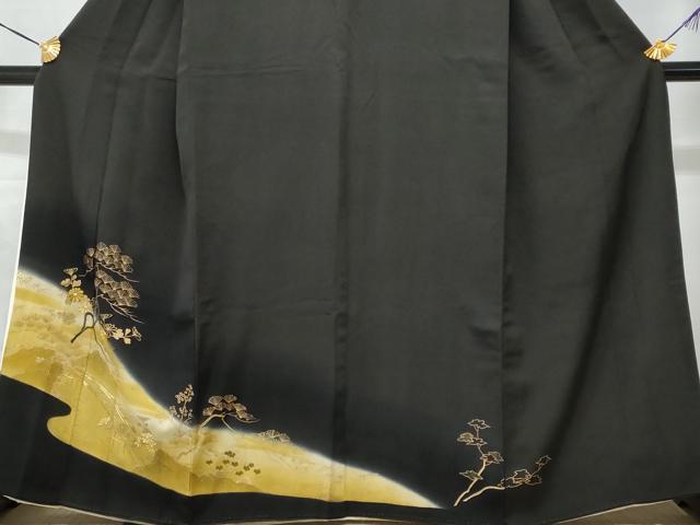 平和屋着物■豪華黒留袖 駒刺繍 風景枝花文 金彩 正絹 逸品 CABB7684fb