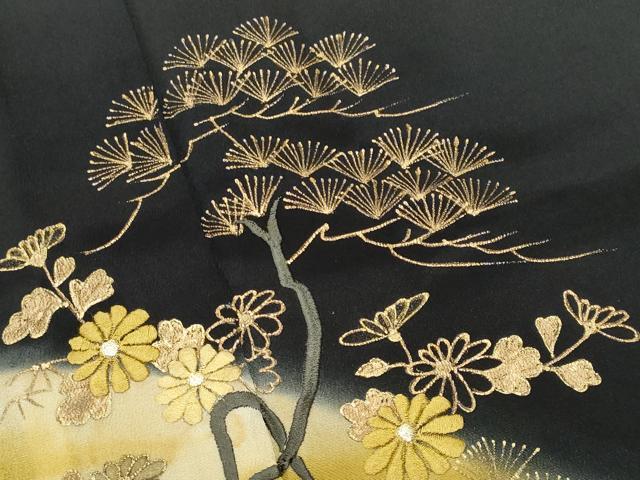 平和屋着物■豪華黒留袖 駒刺繍 風景枝花文 金彩 正絹 逸品 CABB7684fb