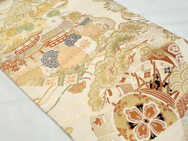 平和屋着物◎アンティーク 大正ロマン 丸帯 唐織 鼓花文 正絹 逸品 CABB7866fb