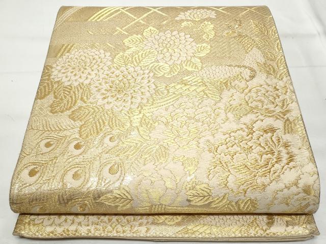 平和屋着物◎六通柄袋帯 籬孔雀花文 金糸 正絹 逸品 CABB7923fb