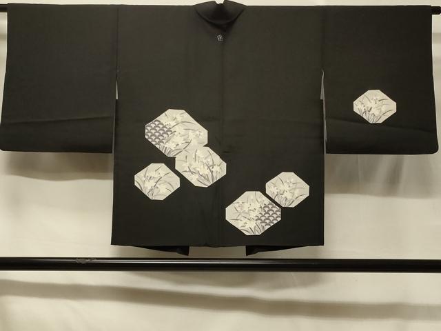 平和屋着物#羽織 青海波草花文 黒地 正絹 逸品 CABB8033in
