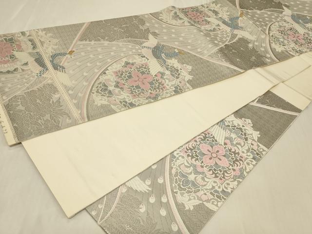 平和屋着物◎六通柄袋帯 唐織 花鳥 プラチナ箔 正絹 逸品 CABB8347in