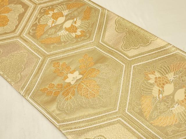 平和屋着物◎六通柄袋帯 亀甲双鶴桐文 金糸 正絹 逸品 CABB8368in