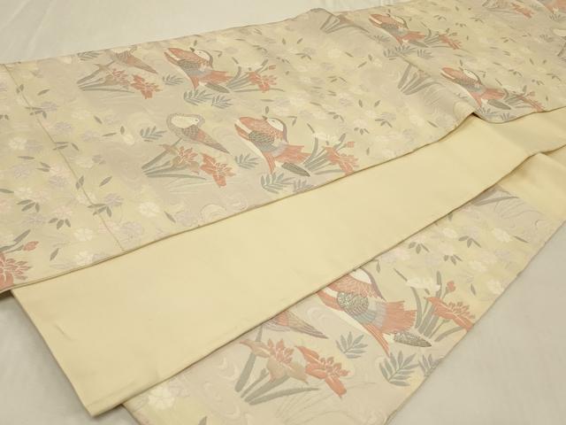 平和屋着物◎六通柄袋帯 流水鴛鴦花文 銀糸 正絹 逸品 CABB8374in