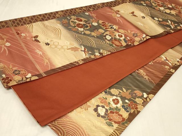 平和屋着物◎六通柄袋帯 唐織 立波鳳凰花丸文 金糸 正絹 逸品 CABB8386in