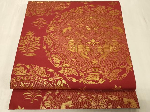 平和屋着物◎六通柄 本袋帯 絵皿狩猟文 金糸 正絹 逸品 CABB8389in