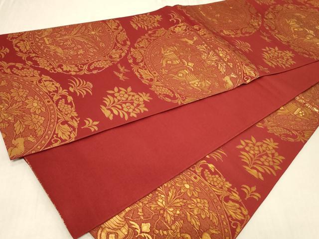 平和屋着物◎六通柄 本袋帯 絵皿狩猟文 金糸 正絹 逸品 CABB8389in