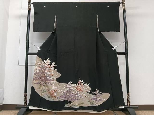 平和屋着物■豪華黒留袖 駒刺繍 枝梅松文 金彩 正絹 逸品 CABB8746xi