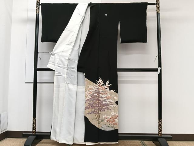 平和屋着物■豪華黒留袖 駒刺繍 枝梅松文 金彩 正絹 逸品 CABB8746xi