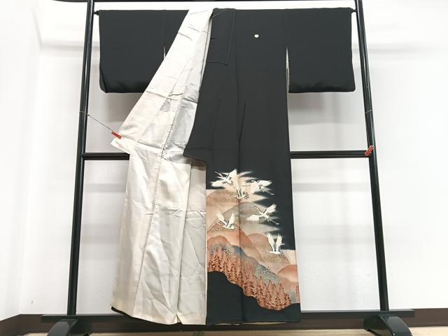 平和屋着物■豪華黒留袖 飛鶴遠山文 暈し染め 金銀彩 正絹 逸品 CABB9003xe