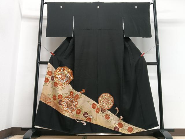 平和屋着物■豪華黒留袖 駒刺繍 絵皿鳳凰花文 金彩 正絹 逸品 CABB9073xe