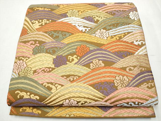 平和屋着物●六通柄袋帯 唐織 流水花文 金糸 正絹 逸品 CABB9207hy