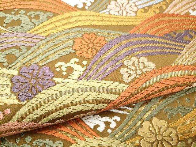 平和屋着物●六通柄袋帯 唐織 流水花文 金糸 正絹 逸品 CABB9207hy