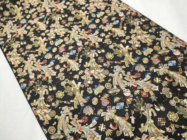 平和屋着物●西陣の老舗 1782年創業 山下織物 六通柄袋帯 熨斗宝尽くし 弐仙七百機 黒地 金糸 正絹 逸品 CABB9216hy