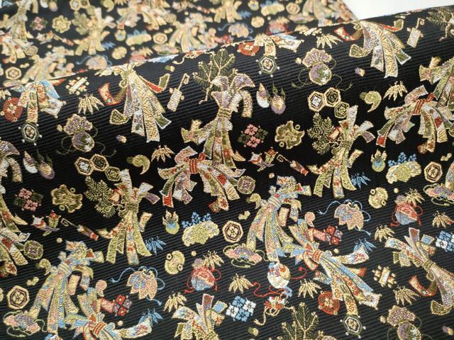 平和屋着物●西陣の老舗 1782年創業 山下織物 六通柄袋帯 熨斗宝尽くし 弐仙七百機 黒地 金糸 正絹 逸品 CABB9216hy