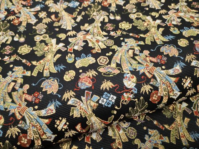 平和屋着物●西陣の老舗 1782年創業 山下織物 六通柄袋帯 熨斗宝尽くし 弐仙七百機 黒地 金糸 正絹 逸品 CABB9216hy