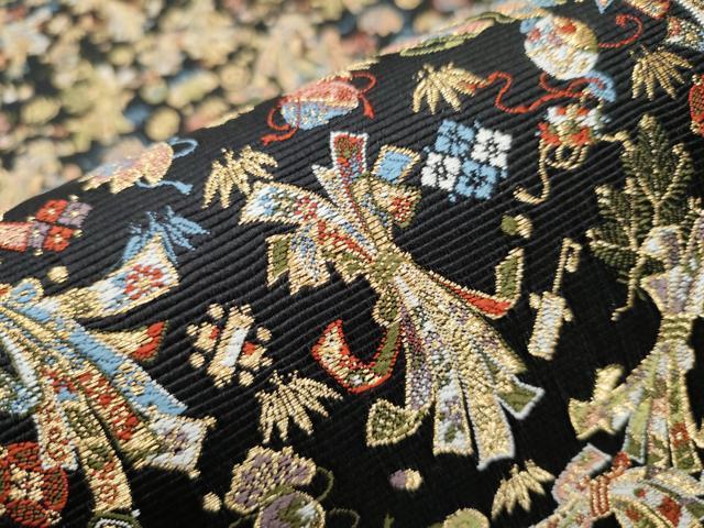 平和屋着物●西陣の老舗 1782年創業 山下織物 六通柄袋帯 熨斗宝尽くし 弐仙七百機 黒地 金糸 正絹 逸品 CABB9216hy