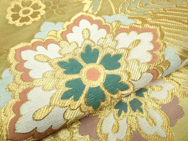 平和屋着物●西陣 川島織物 六通柄 本袋帯 正倉院花文 金糸 正絹 逸品 CABB9225hy