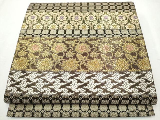 平和屋着物●六通柄袋帯 唐織 牡丹兎に花菱文 金糸 正絹 逸品 CABB9251hy