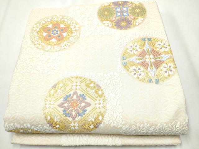 平和屋着物○六通柄袋帯 花丸文 金糸 正絹 逸品 CAAY2565hy 平和屋