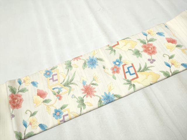 平和屋着物●九寸名古屋帯 幾何学枝花文 金糸 正絹 逸品 CABB9268hy