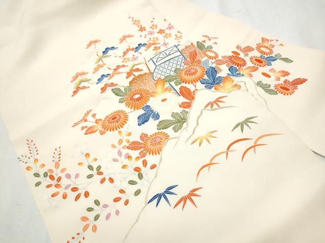 平和屋着物●塩瀬 九寸名古屋帯 友禅 松竹梅 正絹 逸品 CABB9270hy