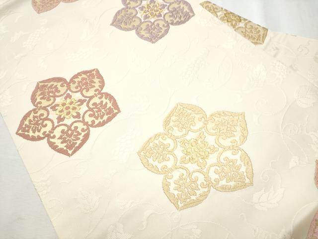 平和屋着物●九寸名古屋帯 唐織 花唐草文 金糸 正絹 逸品 CABB9271hy