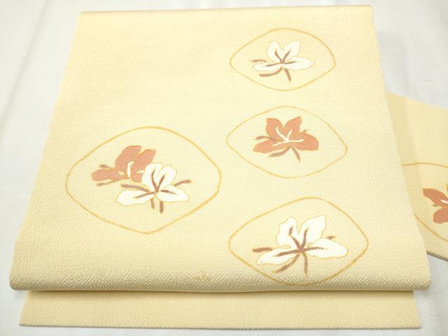 平和屋着物○九寸名古屋帯 舞花文 金彩 鬼しぼ縮緬 正絹 逸品