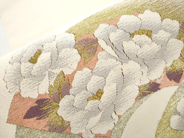 平和屋着物●爪掻き本綴れ 八寸名古屋帯 地紙花文 金糸 正絹 逸品 CABB9274hy