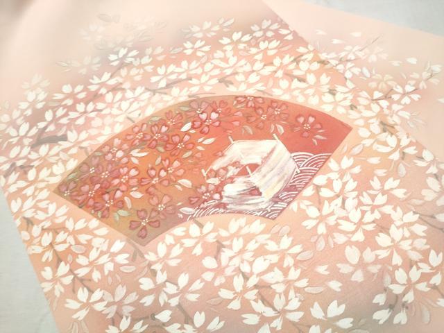 平和屋着物●塩瀬 九寸名古屋帯 手描き 地紙枝桜文 金彩 正絹 逸品 CABB9277hy