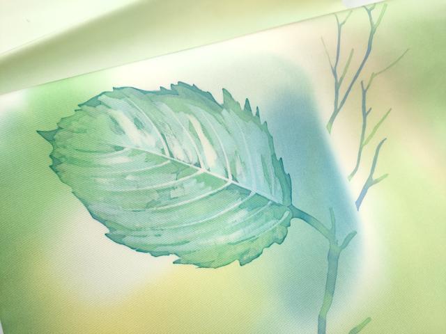 平和屋着物●塩瀬 九寸開き名古屋帯 作家物 枝葉文 正絹 逸品 CABB9285hy