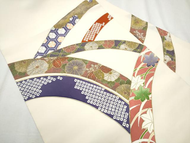 平和屋着物●塩瀬 九寸名古屋帯 熨斗草花文 金彩 正絹 逸品 CABB9300hy
