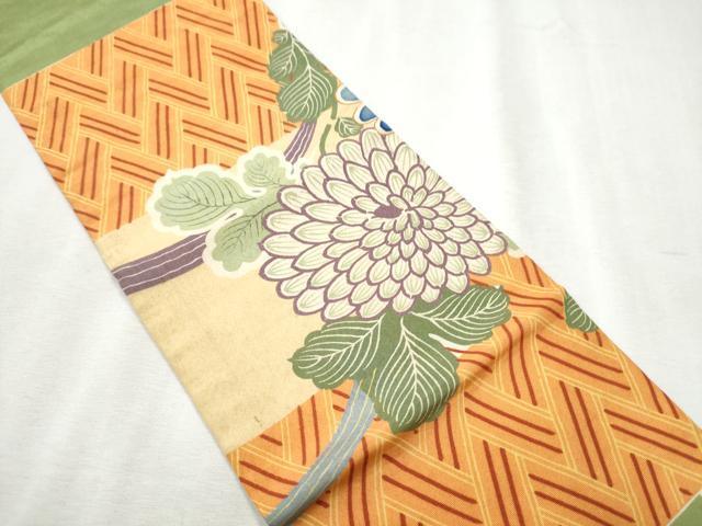 平和屋着物●アンティーク 大正ロマン 半幅帯 駒刺繍 草花文 正絹 逸品 CABB9339hy