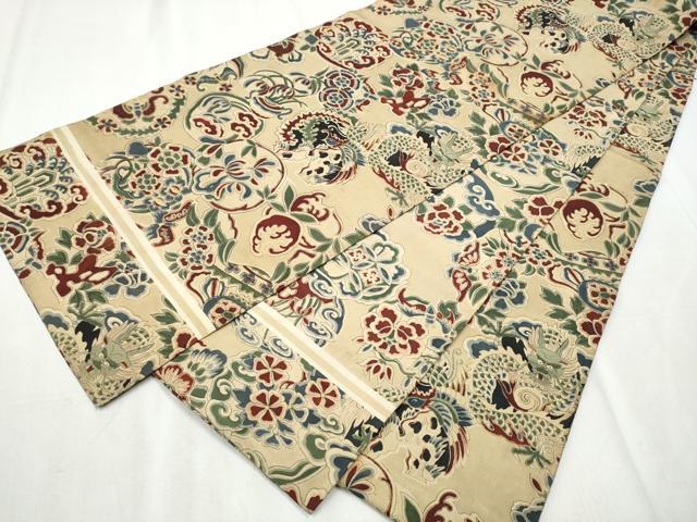平和屋着物●アンティーク 大正ロマン 丸帯 龍 鳳凰花文 正絹 逸品 CABB9355hy