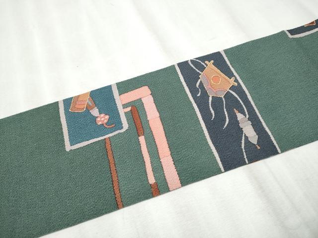 平和屋着物●全通柄 九寸名古屋帯 玩具文 金彩 鬼しぼ縮緬 正絹 逸品 CABB9376hy
