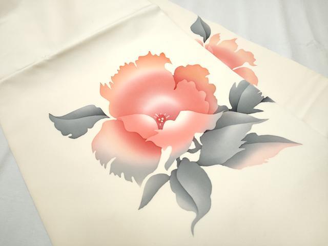 平和屋着物●塩瀬 九寸名古屋帯 手描き 枝花文 正絹 逸品 CABB9377hy