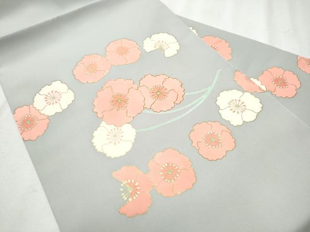 平和屋着物●塩瀬 九寸名古屋帯 駒刺繍 枝花文 金彩 正絹 逸品 CABB9392hy