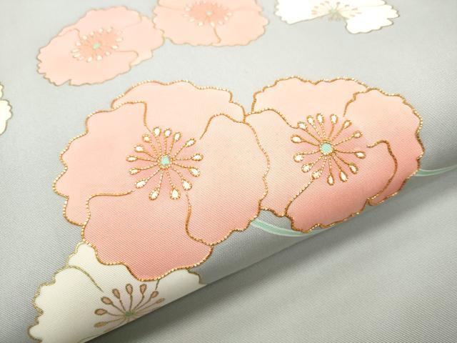 平和屋着物●塩瀬 九寸名古屋帯 駒刺繍 枝花文 金彩 正絹 逸品 CABB9392hy