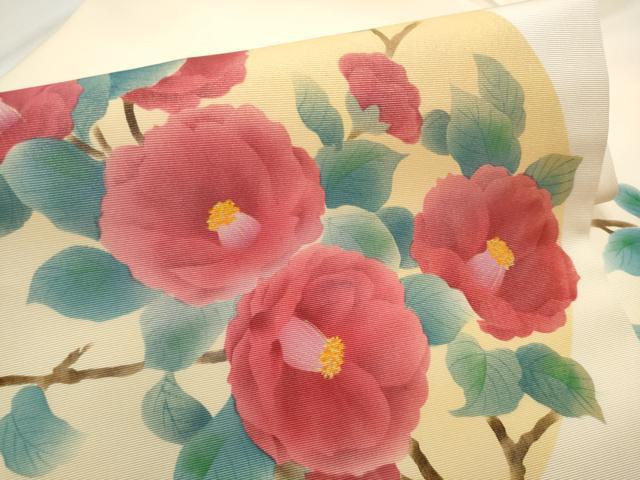 平和屋着物●塩瀬 九寸名古屋帯 枝花丸文 金彩 正絹 逸品 CABB9395hy