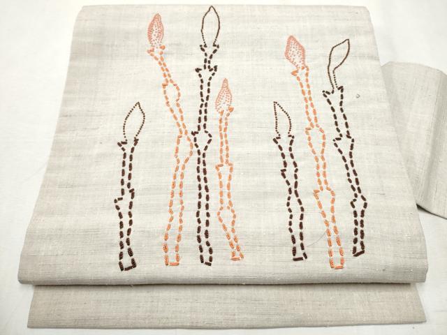 平和屋着物●中国三大刺繍 相良刺繍 総刺繍 九寸名古屋帯 作家物 紬地 つくし 正絹 逸品 CABB9397hy
