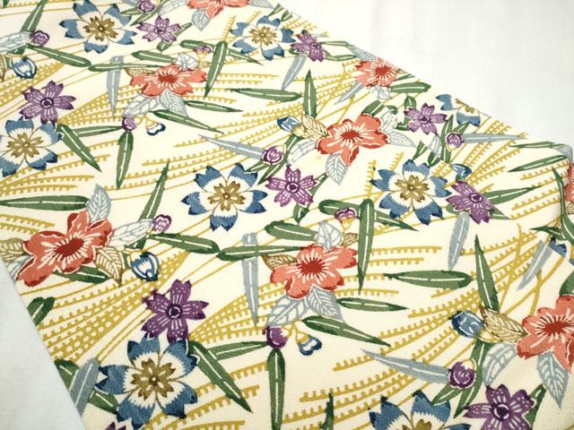 平和屋着物●全通柄 九寸名古屋帯 型染め 草花文 鬼しぼ縮緬 正絹 逸品 CABB9410hy