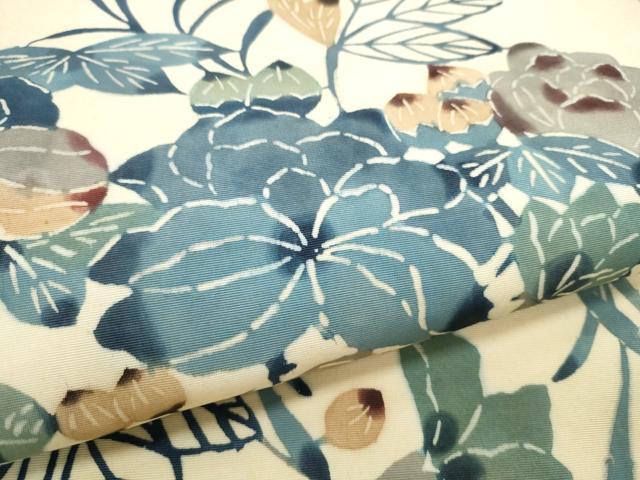 平和屋着物●塩瀬 九寸名古屋帯 型染め 花籠文 正絹 逸品 CABB9420hy