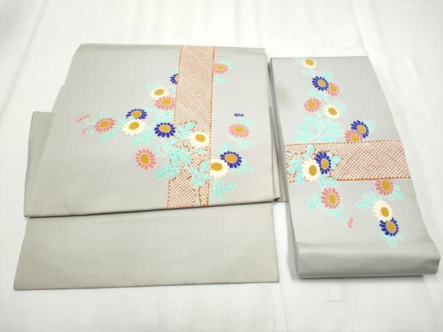平和屋着物●塩瀬 つけ帯 枝菊文 金彩 正絹 逸品 CABB9452hy