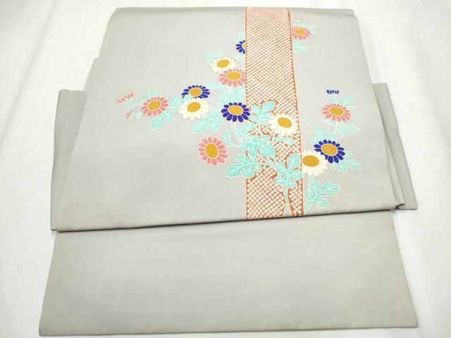 平和屋着物●塩瀬 つけ帯 枝菊文 金彩 正絹 逸品 CABB9452hy