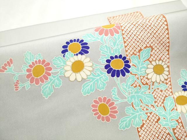 平和屋着物●塩瀬 つけ帯 枝菊文 金彩 正絹 逸品 CABB9452hy
