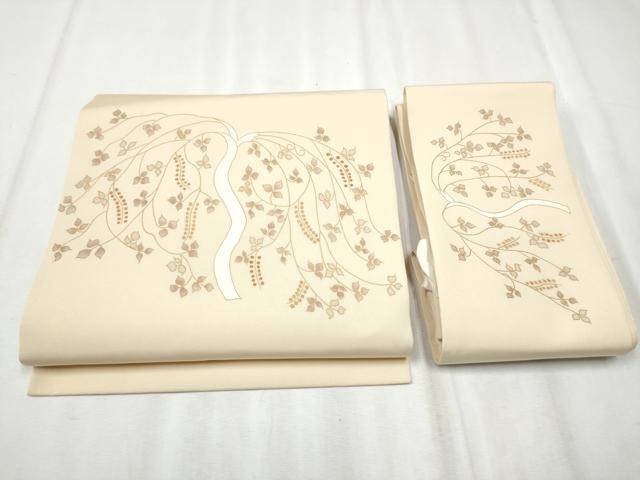 平和屋着物●塩瀬 つけ帯 刺繍 枝垂れ葉文 金彩 正絹 逸品 CABB9454hy
